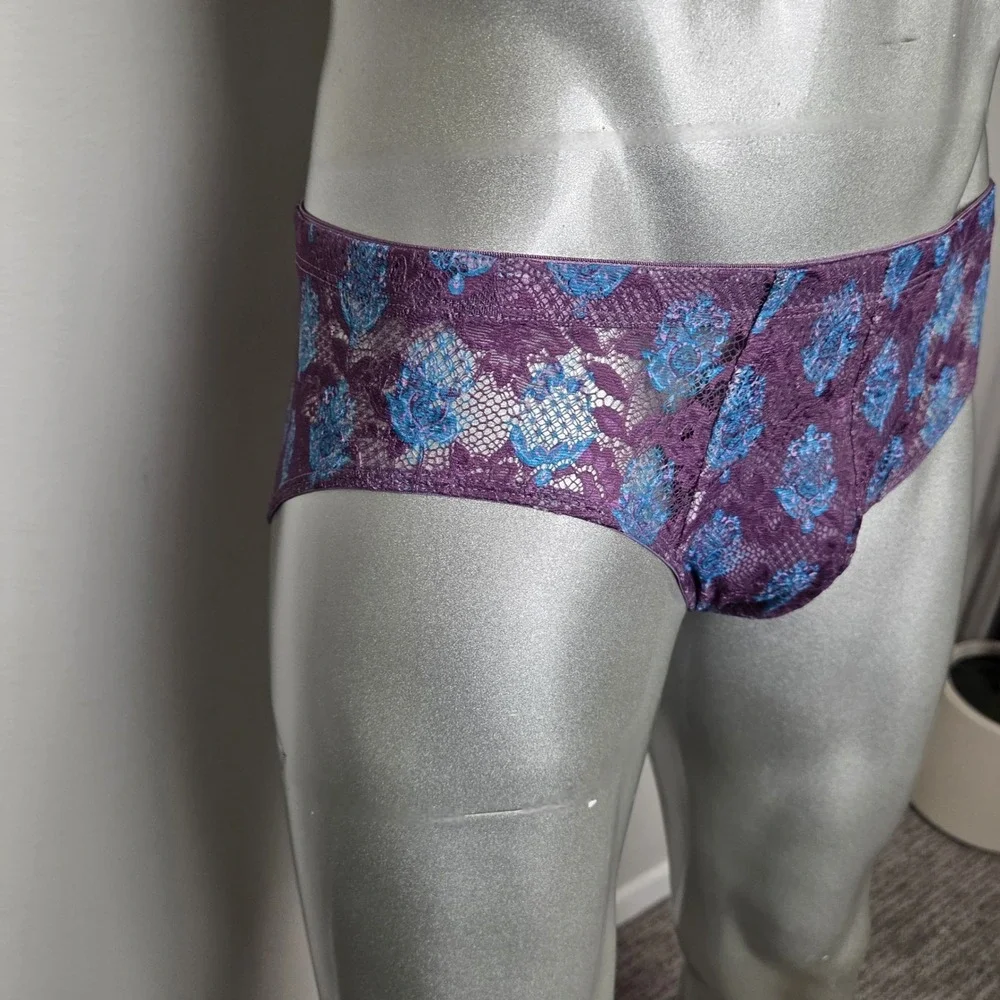 Cosabella Mens Purple Blue‎ Floral Lace Low Rise Briefs Underwear New